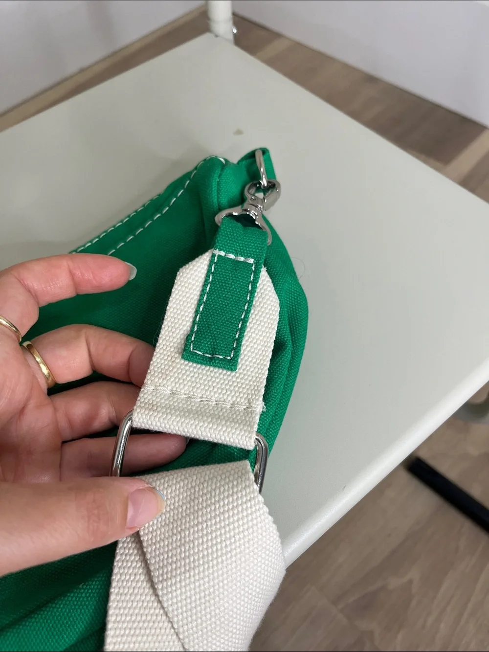 Lands' End Green Canvas Crossbody with White Strap